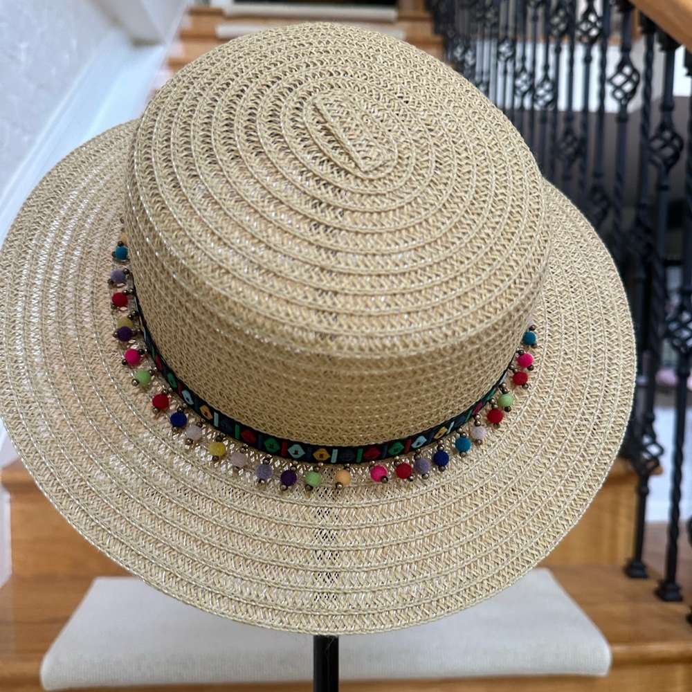 Steve Madden Straw Hat with Multicolor Beaded Band